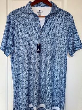 johnnie-O "Four Leaf" Featherweight Performance Polo in Lake Blue - NWT